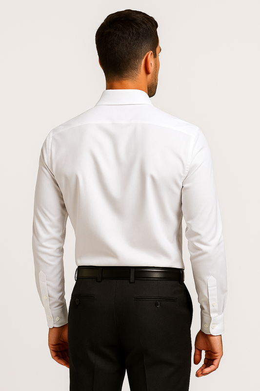 White Cotton Twill Dress Shirt: Non-Iron