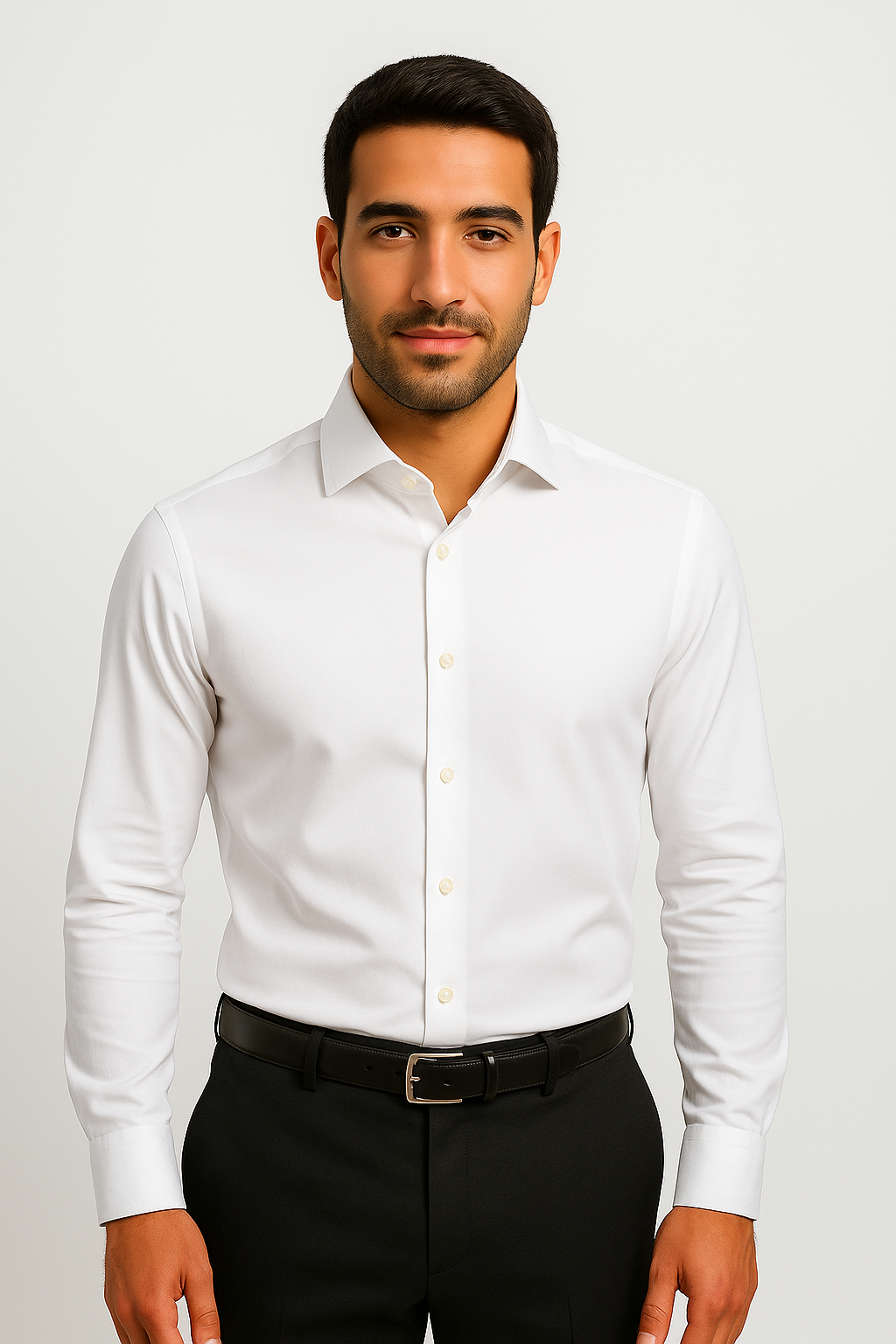 White Cotton Twill Dress Shirt: Non-Iron