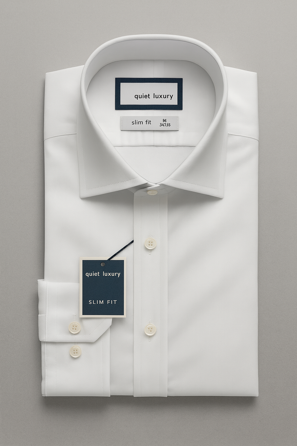 White Cotton Twill Dress Shirt: Non-Iron
